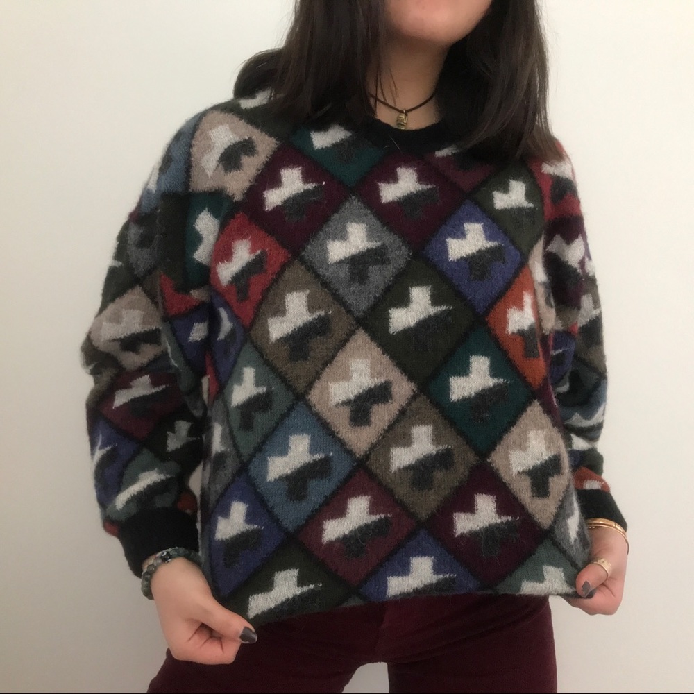 Vintage Multicolor Geometric Wool Sweater
